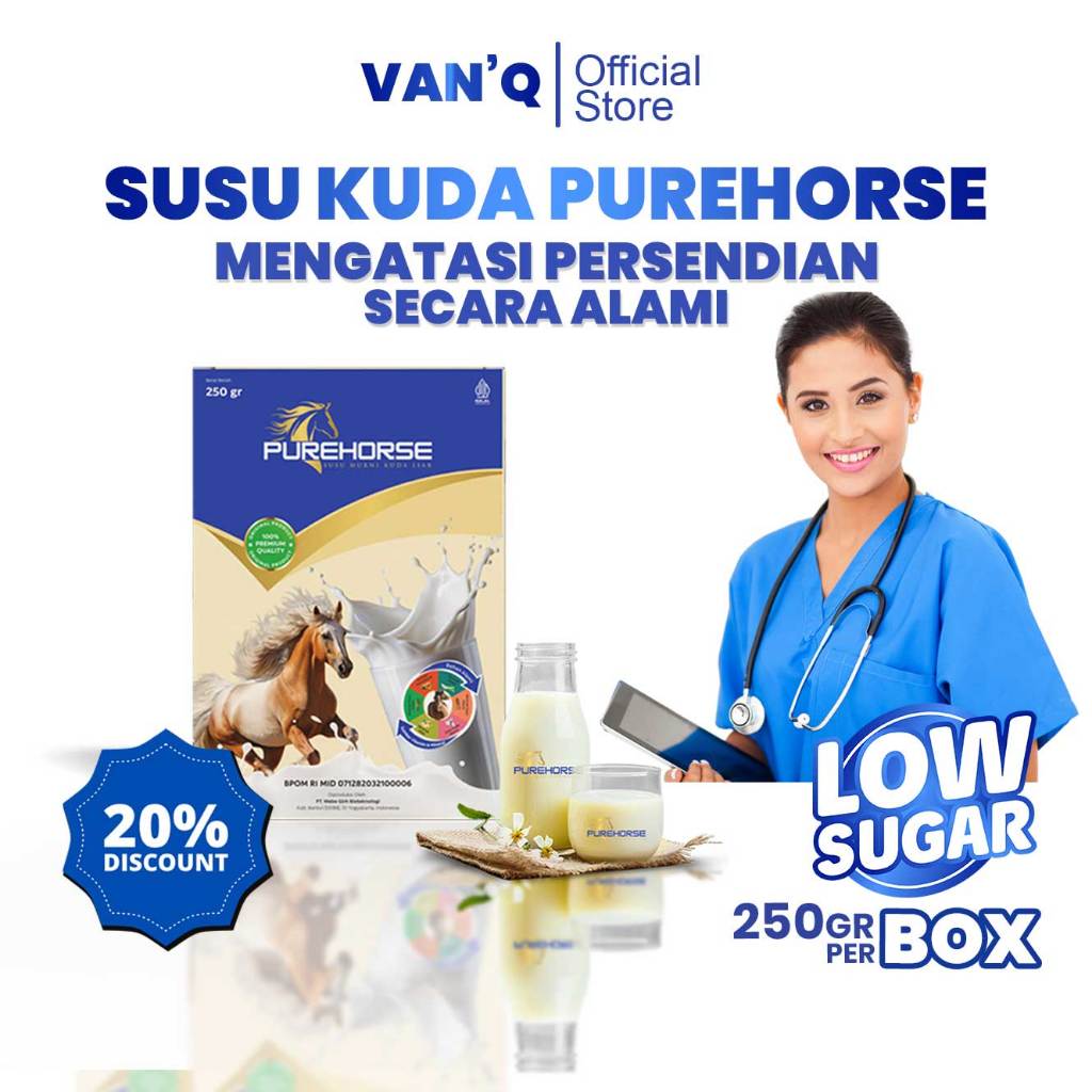 

Purehorse Susu Kuda 100% Original Ampuh Atasi Nyeri Sendi Dan Rematik 1 BOX Kemasan 250gr