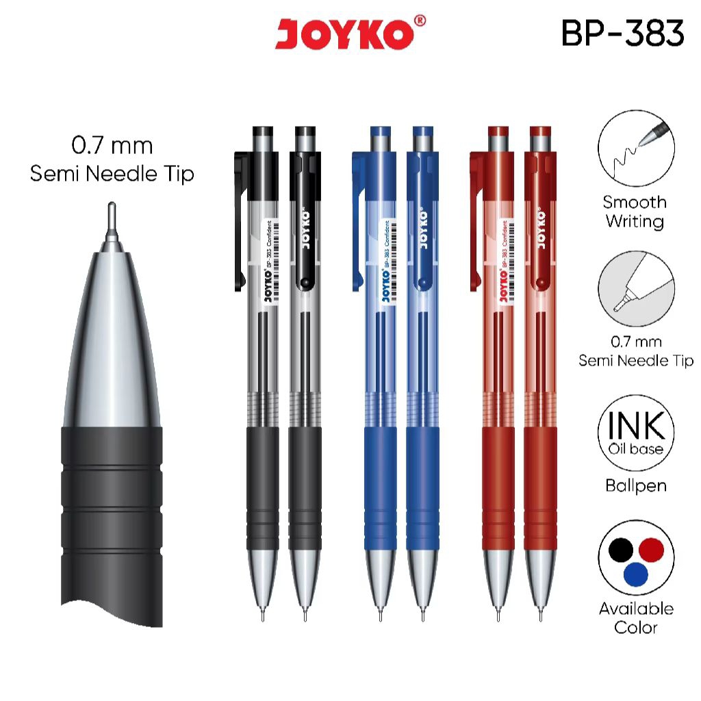 

1 Pak Pulpen Joyko BP -363 Confident Isi 12 Pcs HITAM