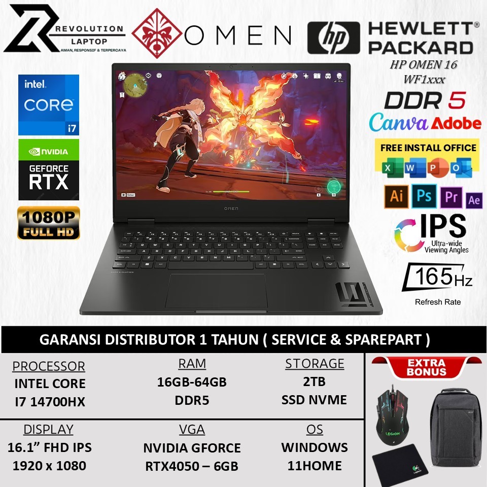 Laptop Gaming HP Omen 16 Intel Core i7 14700HX Nvidia RTX4050-6GB Ram 64GB DDR5 2TB 165Hz Windows 11