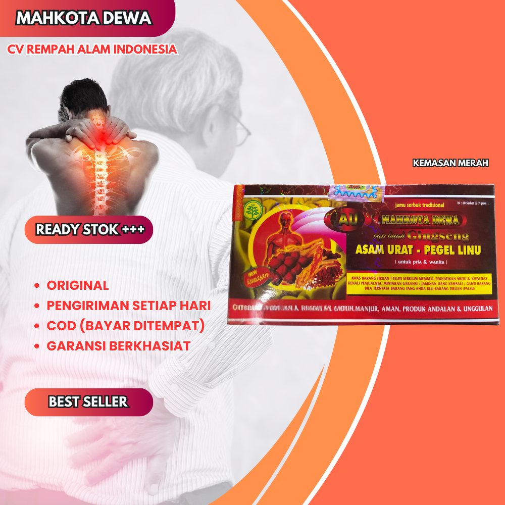 

Mahkota Dewa Jamu serbuk asam urat pegel linu Merah isi 30 sacset (merah)