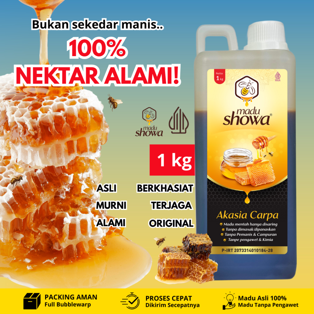 

100 % Asli Madu Murni Akasia Carpa Madu Showa 1 Kg Lengkap Original Halal & Dinkes Pengganti Gula