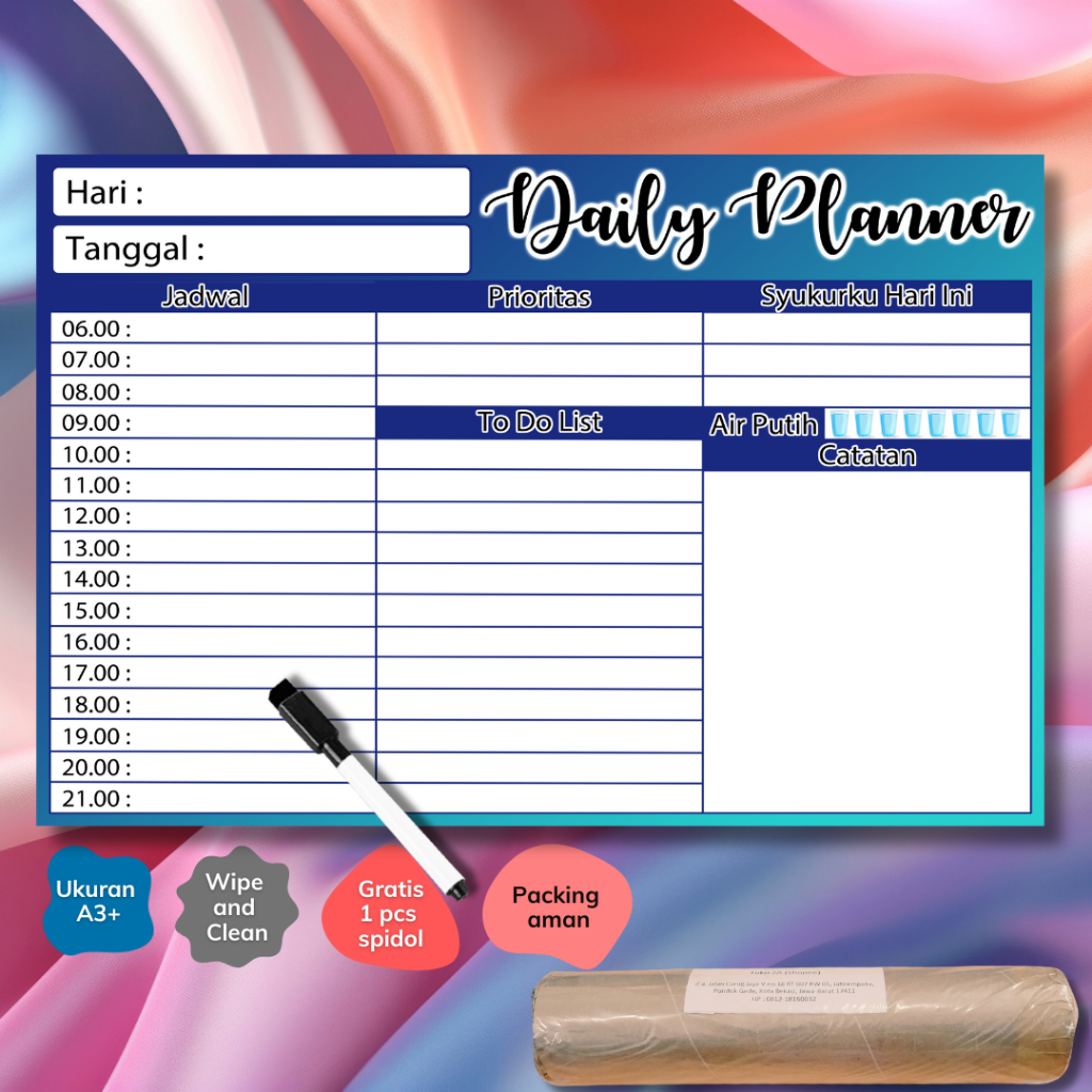 

Daily Planner A3+ Bonus Spidol Wipe and Clean - Wall Planner Board Schedule Board
