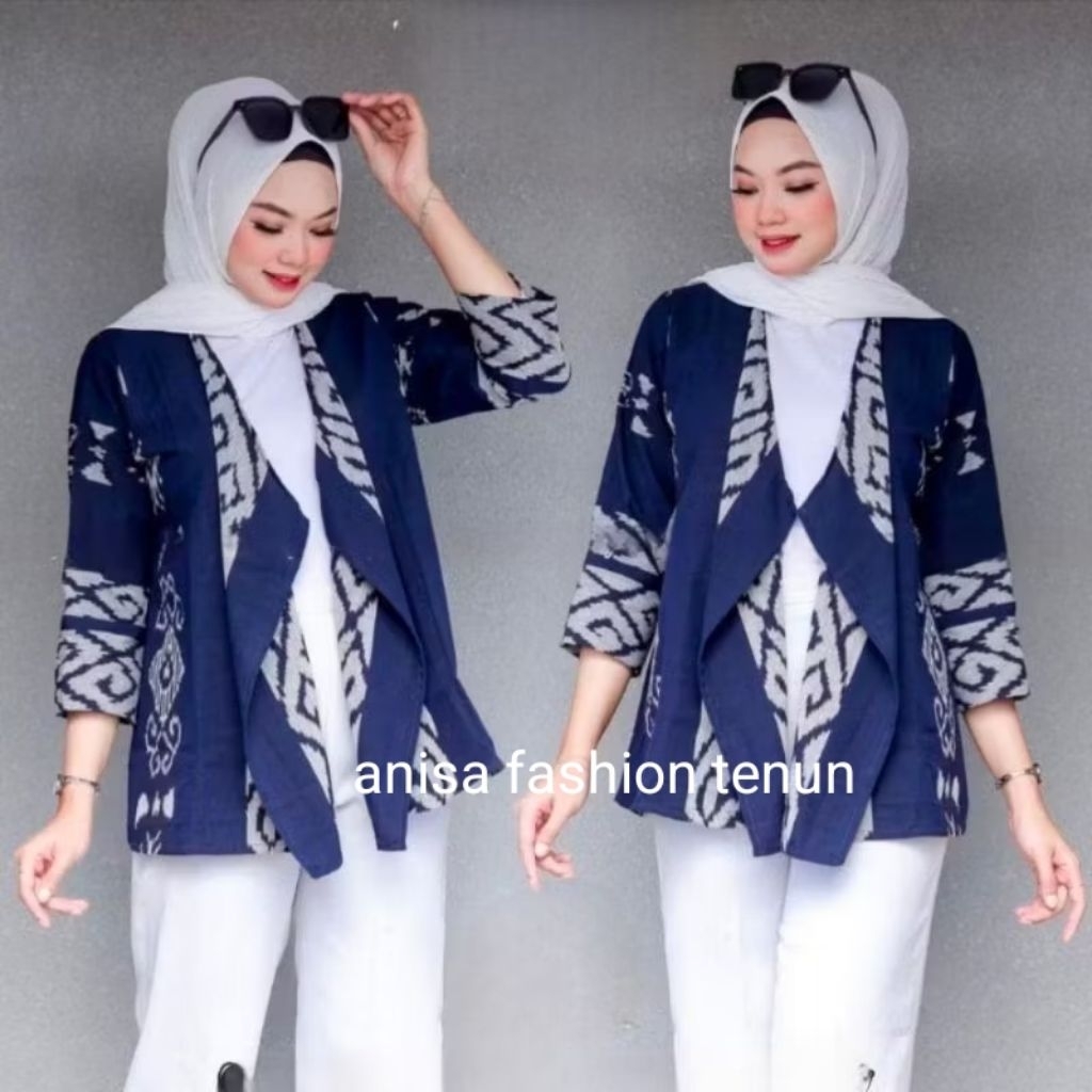 Outer cardigan wanita blazer tenun lengan panjang Atasan wanita tenun