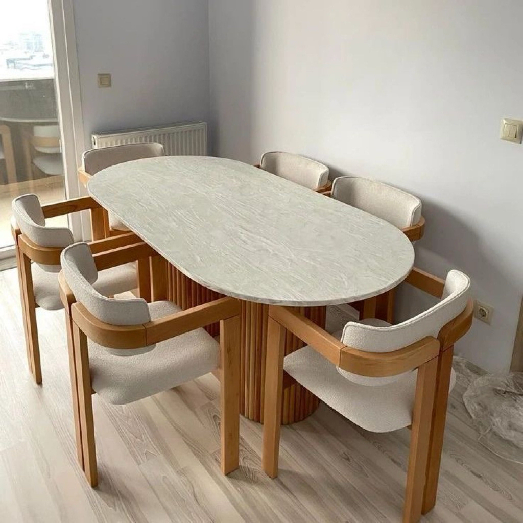 Set meja makan marmer oval 6 kursi dining set meja marmer meja makan marmer minimalis modern set mej