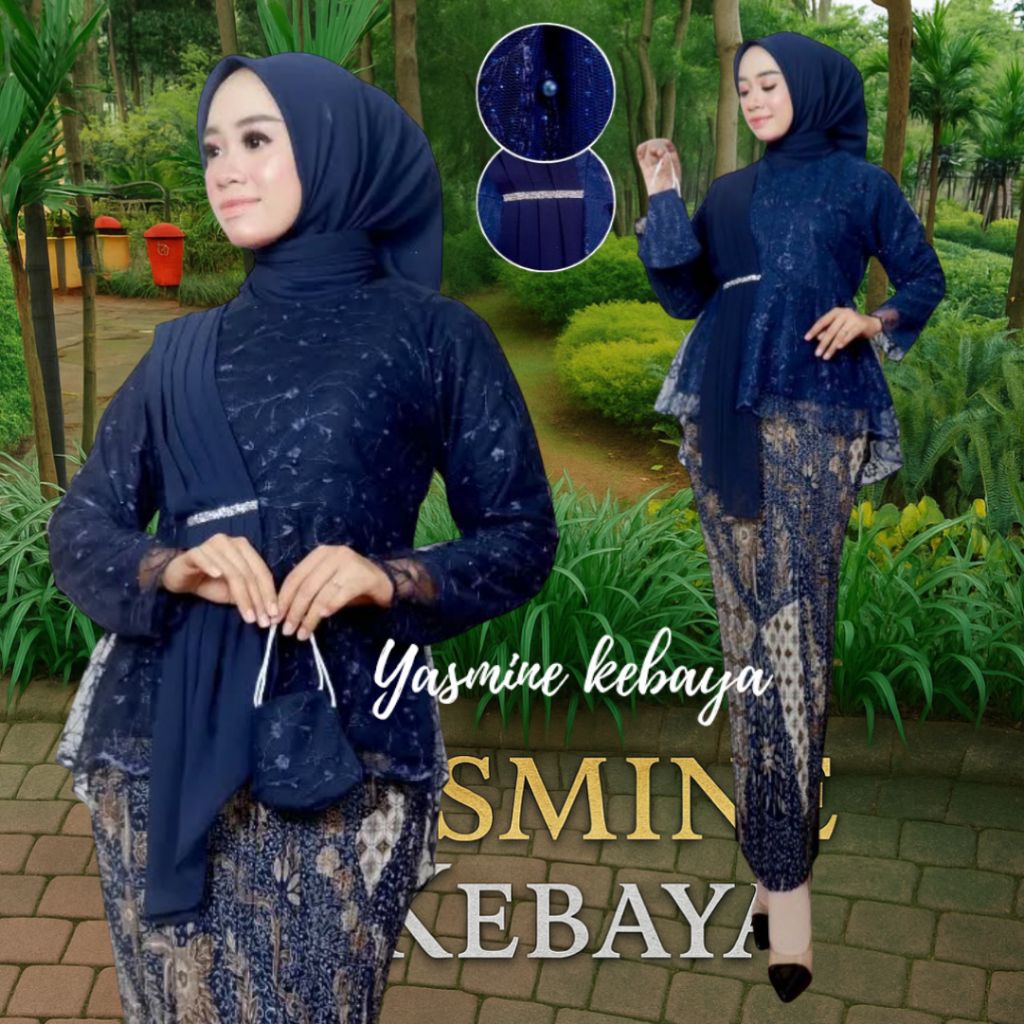 Setelan Blouse Aurora Selendang Modern Biru Dongker / Kebaya Warna Navy / Kebaya Modern Kebaya Hijab
