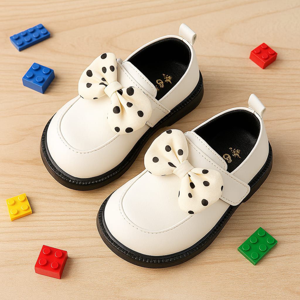 Sepatu Dokmart Anak perempuan Flat Pita Polkadot Putih Hitam Flatshoes