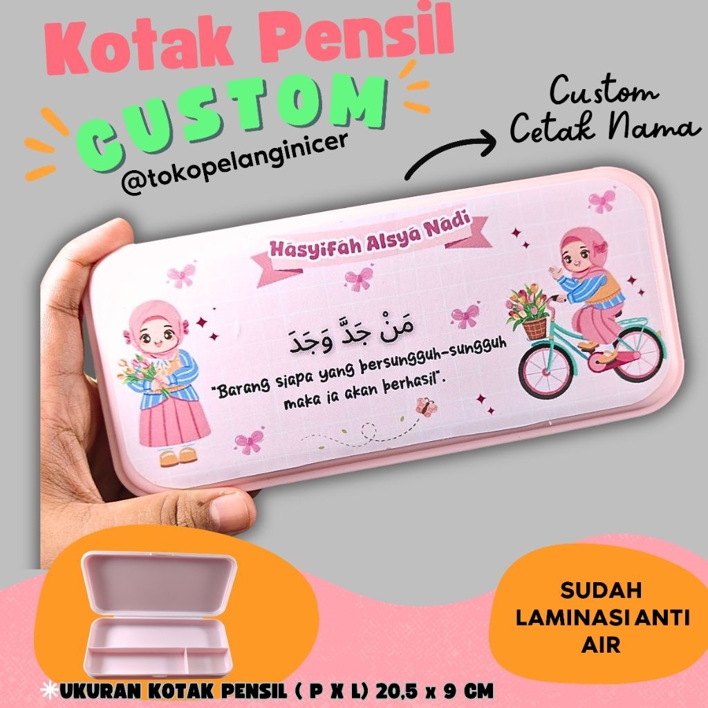 

Kotak Pensil Custom Nama Karakter Muslimah – Pencil Case Anti Air & Unik Karakter Anak Hijabers