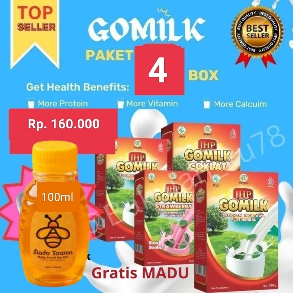 

(FREE MADU 100ML) PAKET 4 BOX GOMILK SUSU KAMBING ETAWA PLUS HERBAL MENGGEMUKAN BADAN