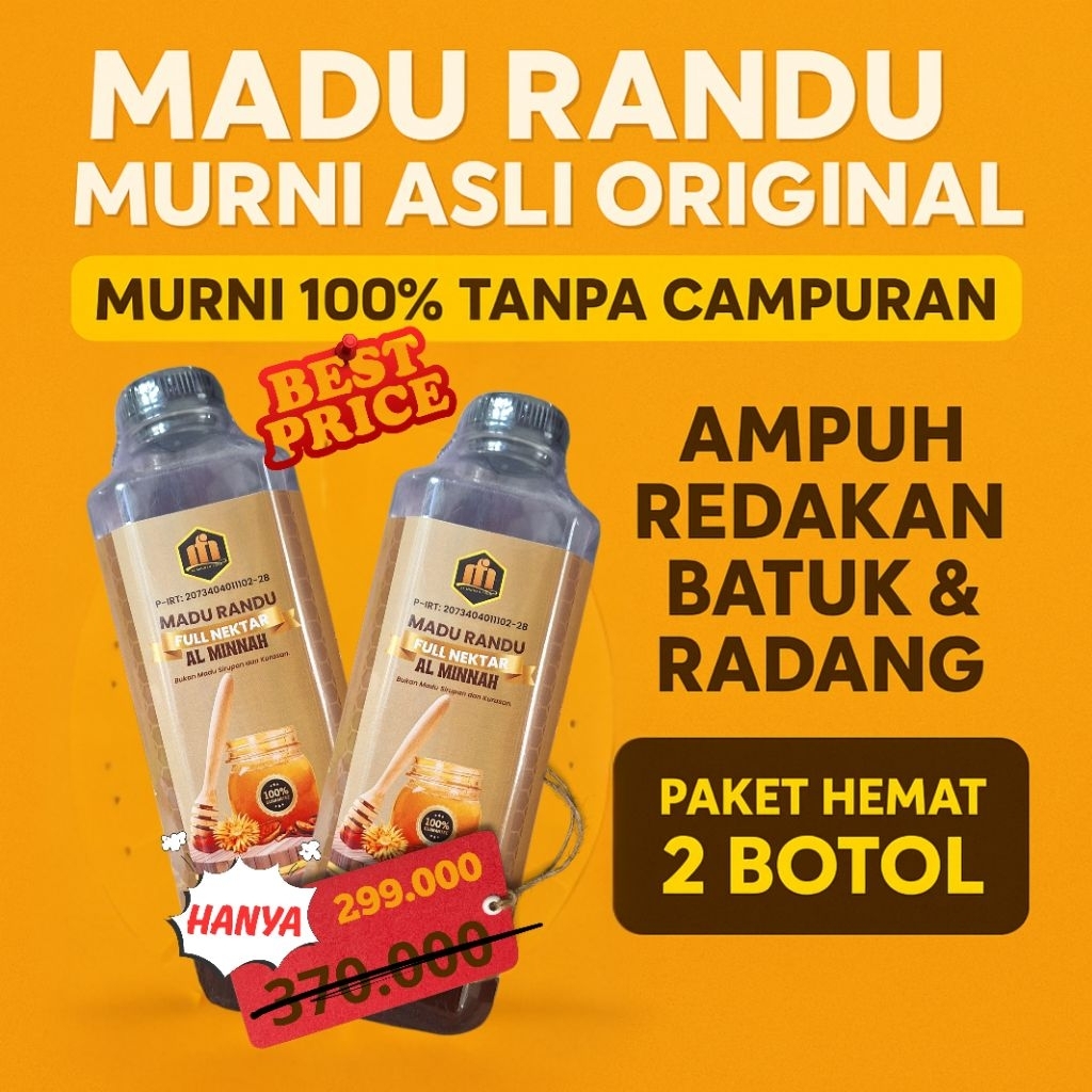 

Madu_Randu_Murni_Asli_Original_AL_MINNAH - Bergaransi Uang Kembali Kemurnian dan Keasliannya - Ampuh Redakan Batuk dan Radang - Paket 2 Botol 1KG