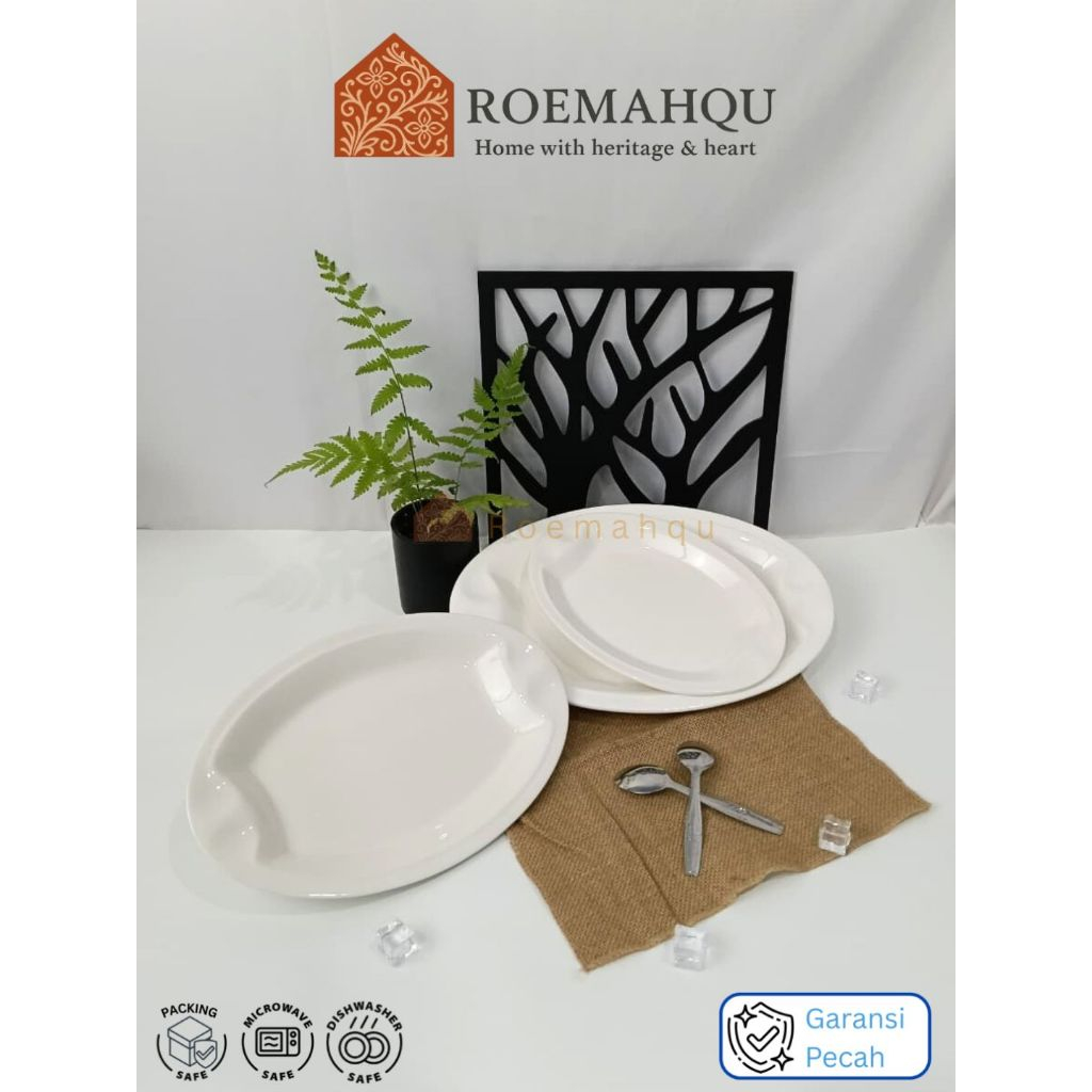 PYRAMID Piring Oval Polos Putih Keramik I 10,12,14 Inch I piring keramik I piring saji