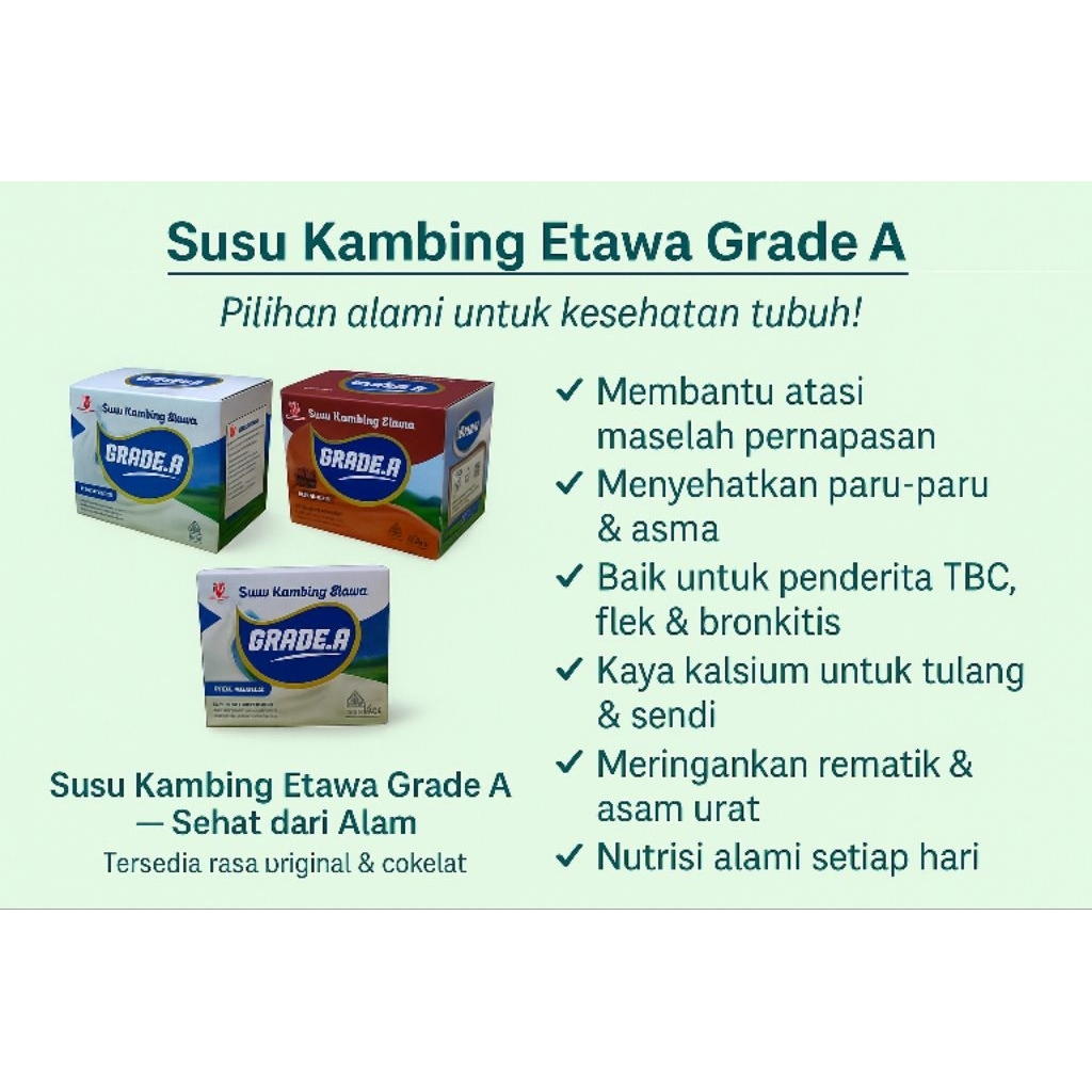

[BPOM] Susu Kambing Etawa 10 Sachet (Cocok Untuk Masalah Pernafasan dan Sendi)