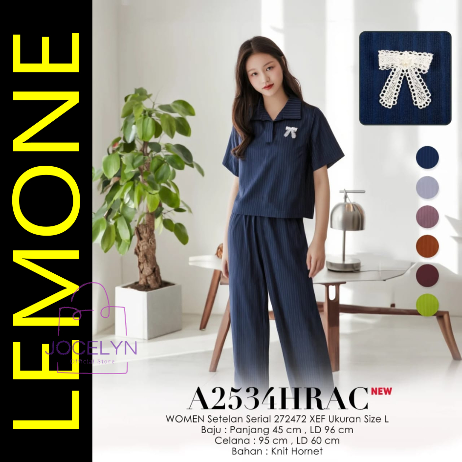 [NEW] LEMONE Hornet Knit 253xHRAC Setelan Kaos crop top kerah celana panjang motif Rajut Pita Lengan
