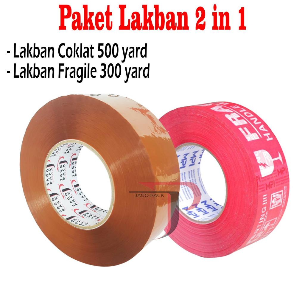 

Paket 2 in 1 Lakban Coklat JUMBO Jago Pack 45 mm x 500 yard + Lakban Fragile 300 Yard