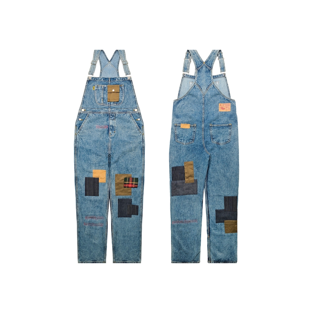 Vearst Denim Overall Patchwork Focal Acid Blue
