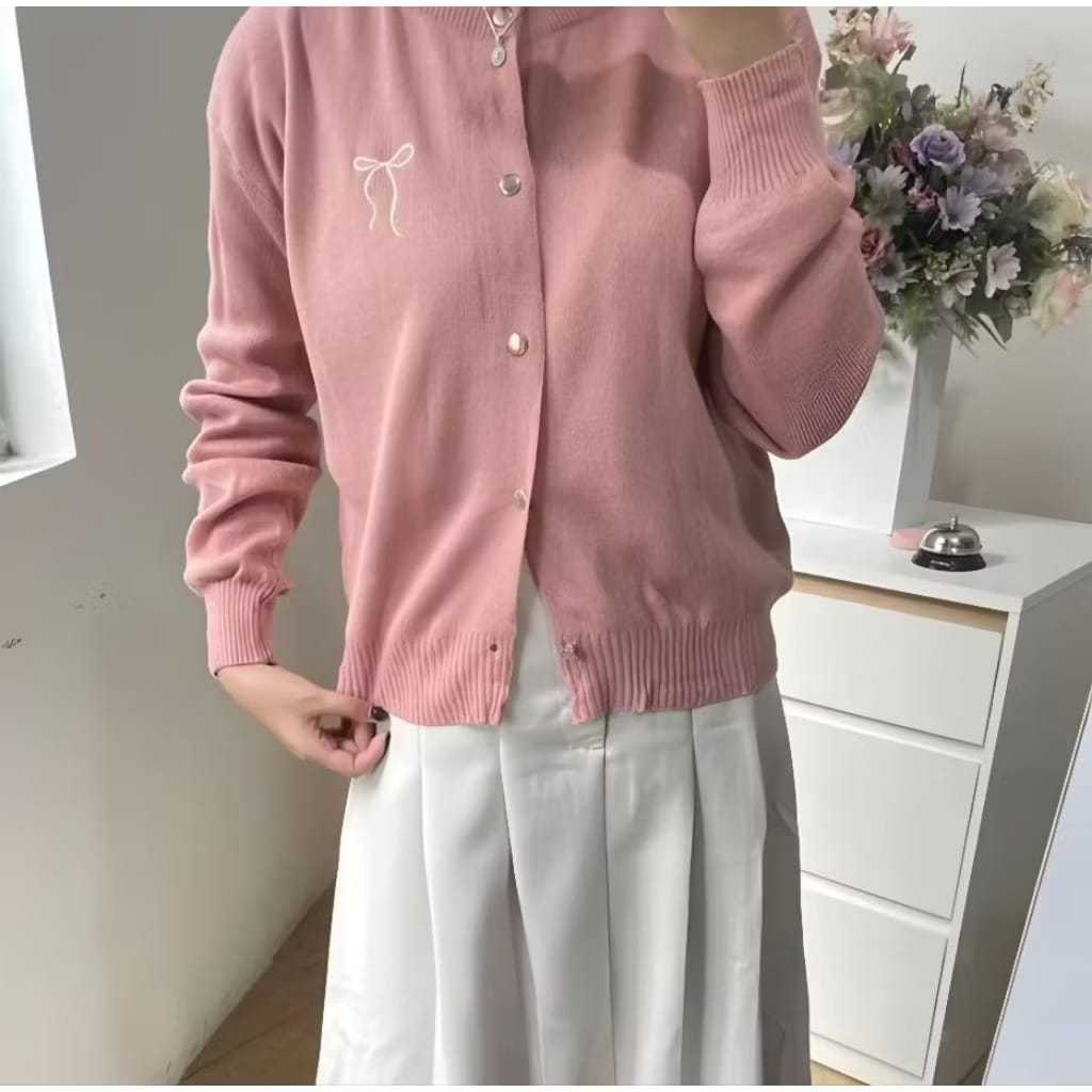 JAKET WANITA CARDIGAN PITA RIBBON BORDIR Big Size ( S - 6XL ) Jacket Cardi Cute Korean Ulzzang Fashi