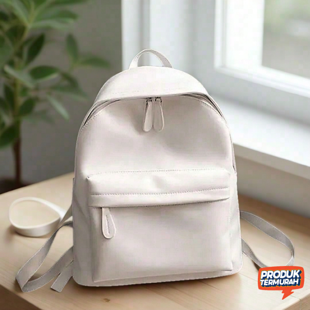 New Arrival Tas Ransel Cewek Simple Anti Air Tas Cewek Sekolah Kuliah Motif Polos Warna Hitam dan Pu