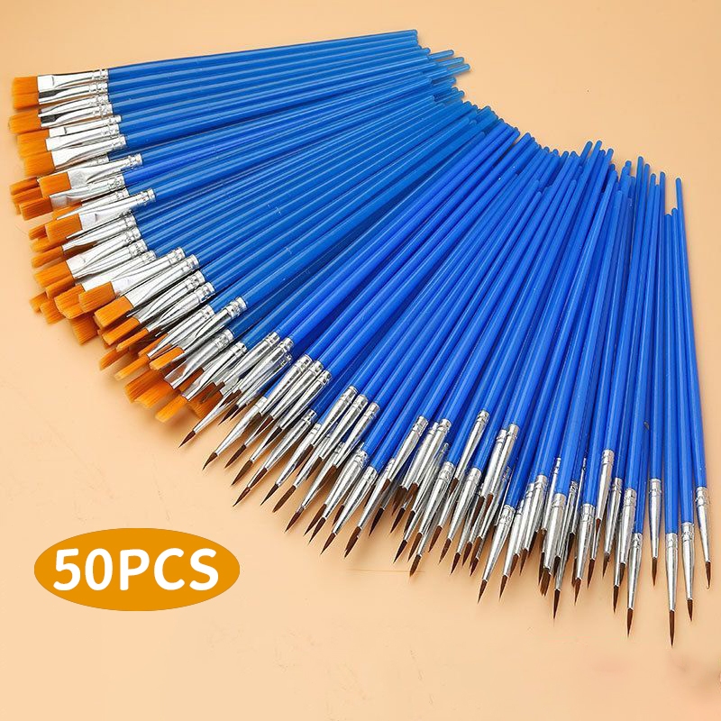 

50pcs/Set Kuas Flat / Liner Kuas Lukis Paint By Number Kuas Lukis Acrylic Kuas Nylon