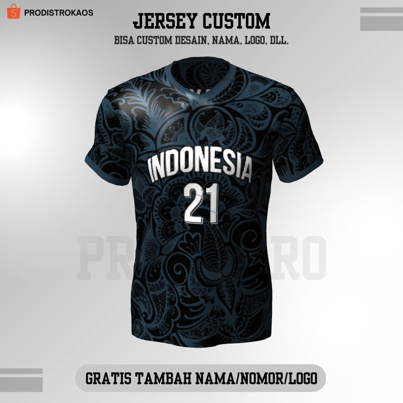 Baju Kaos Jersey Olahraga Badminton Pingpong Lari Volly dll - Jersey Basket Hitam Motif Batik 25