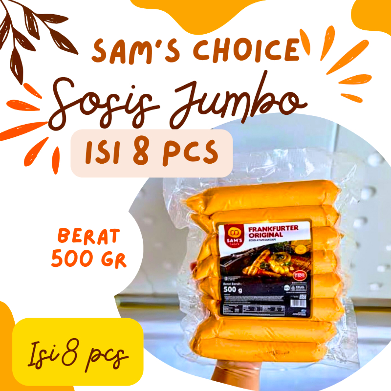 

SAMS CHOICE Sosis Frankfurter Sosis Bakar Jumbo Isi Kemasan 8pcs sosis bakar jumbo dengan panjang 15cm Berat 500 gram dengan isi 8 pcs sosis bakar Sams Choice Sams Choice Sosis Bakar sdh berizin BPOM dan Halal MUI Sosis Bakar Sams Choice mini isi 8 buah
