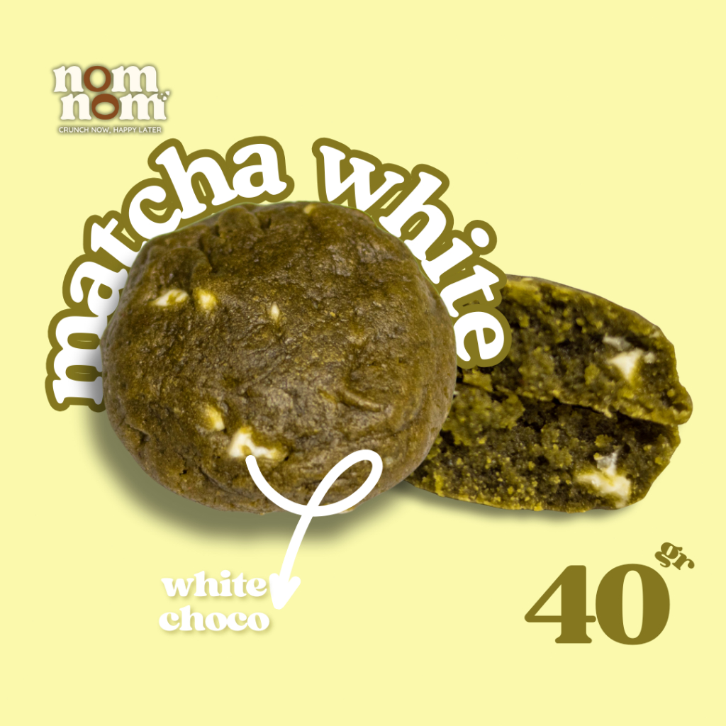

NomNom- Matcha White Cookies – Soft Cookies Green Tea & White Chocolate | Snack Therapy