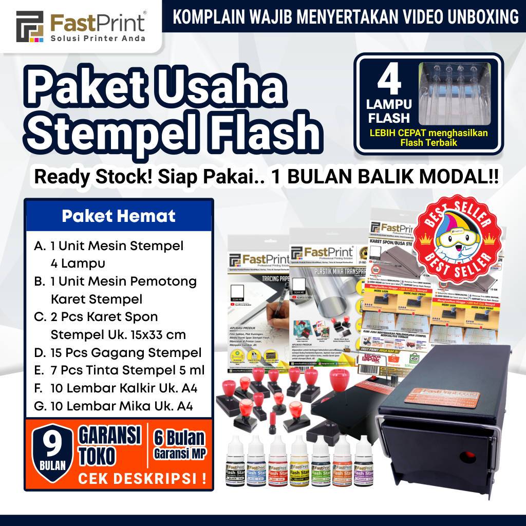 

Paket Usaha Mesin Stempel Flash Premium 4 Lampu Plat Besi Paket Hemat