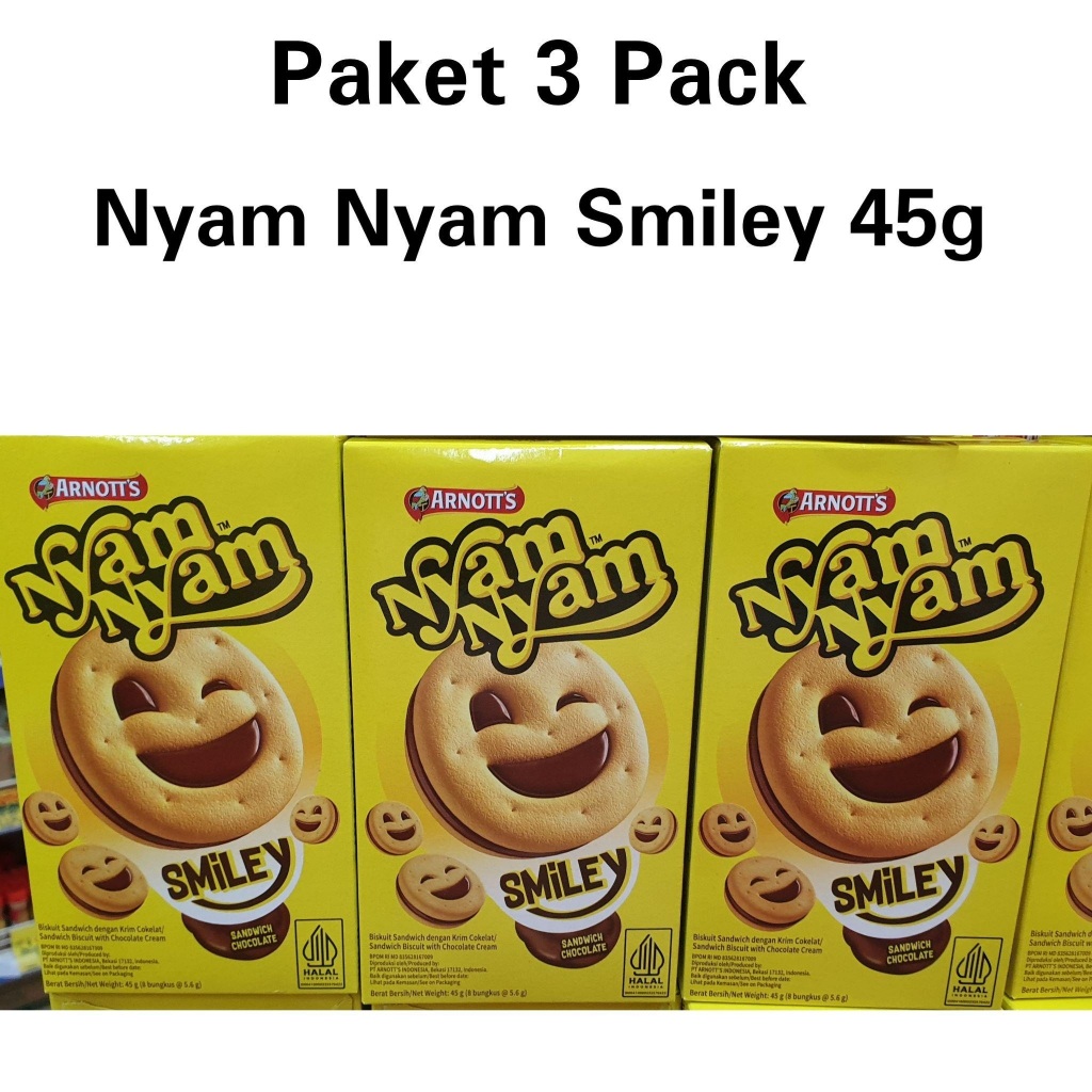 

PAKET 3 PACK Biskuit Nyam Nyam Smiley Chocolate 45g
