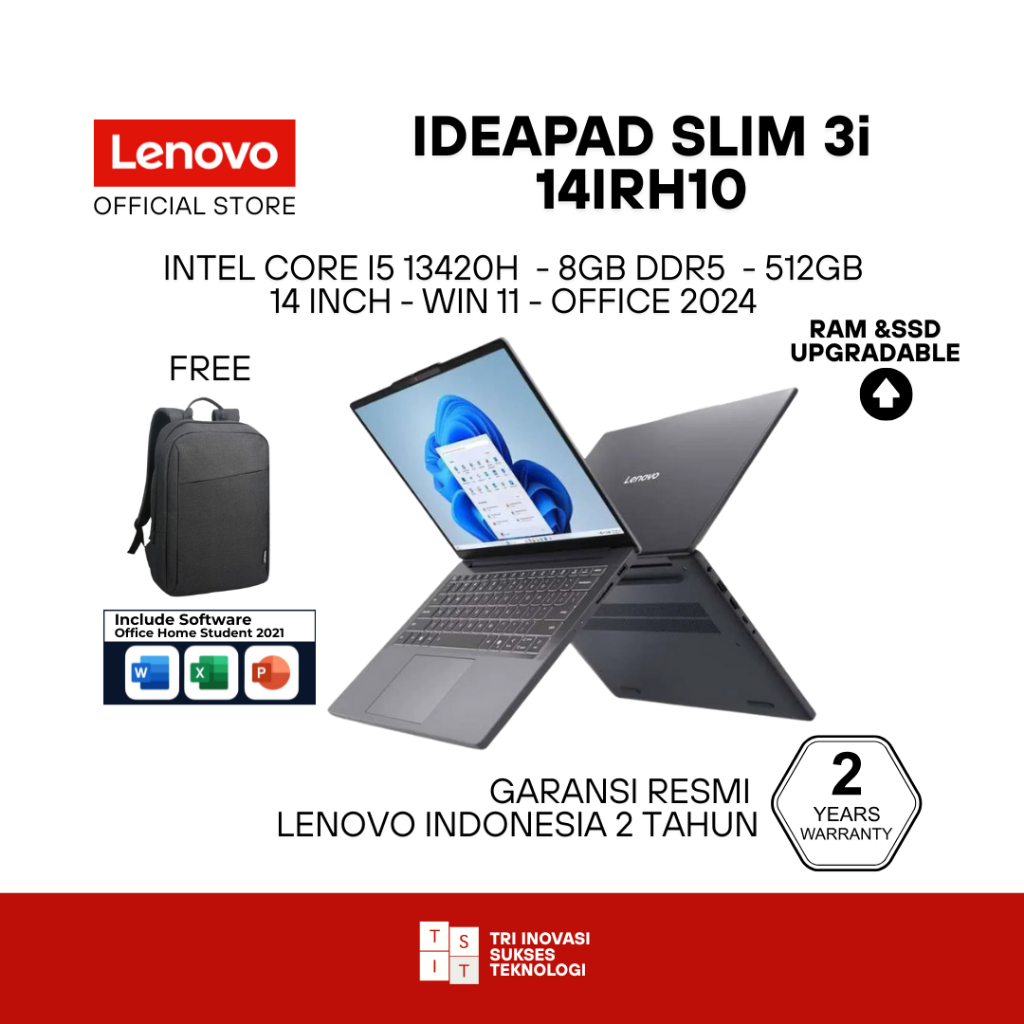 LENOVO Ideapad Slim 3 Intel i5-13420H 8GB/16GB DDR5 512GB SSD 14" IPS Win11 Office 2024 Garansi Resm