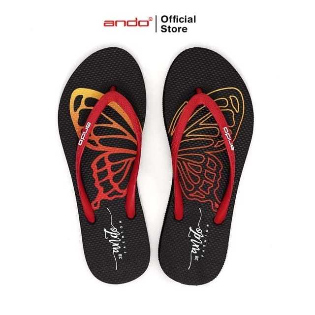 Ando Butterfly Sandal Jepit Wanita Embose Motif Sendal Perempuan Diva Blink Ando Original
