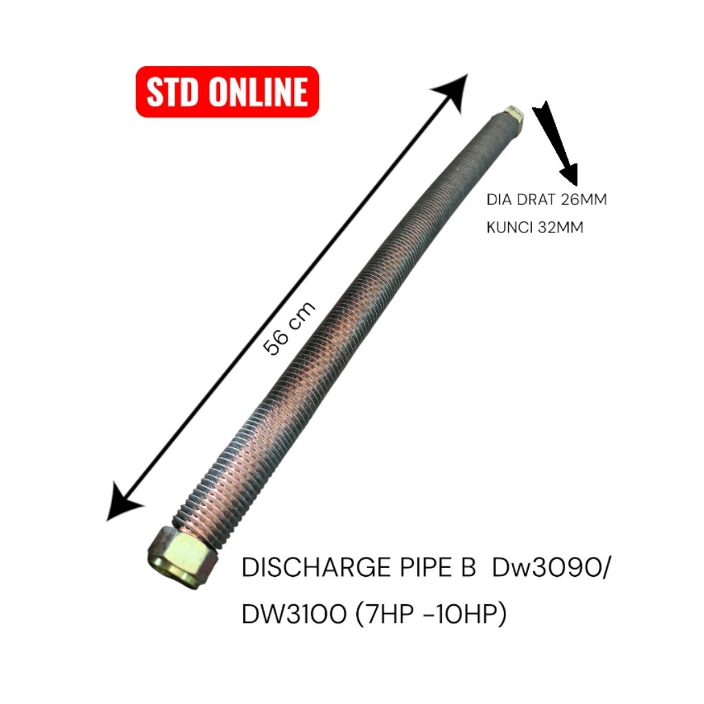 Dw3090 / Dw 3100 Discharge pipe B panjang 56cm (Drat 26mm kunci 32mm) untuk kompresor angin 7.5Hp -1
