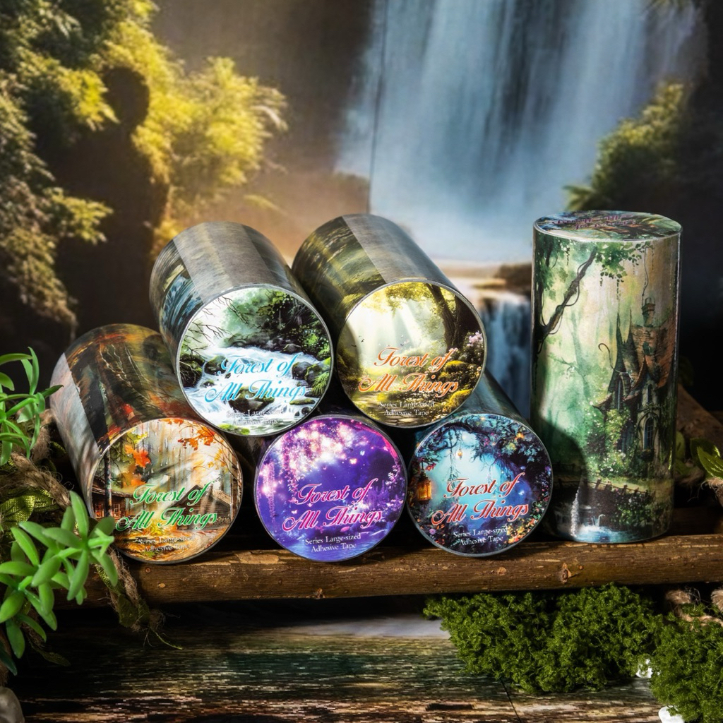 

(1BE) washi tape selotip paper kertas solid pemandangan alam hutan pohon malam scenery tree night forest dark