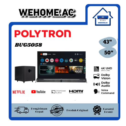 TV LED Google TV Polytron 43BUG5058/50BUG5058 TV LED Polytron Google TV + Speaker Soundbar