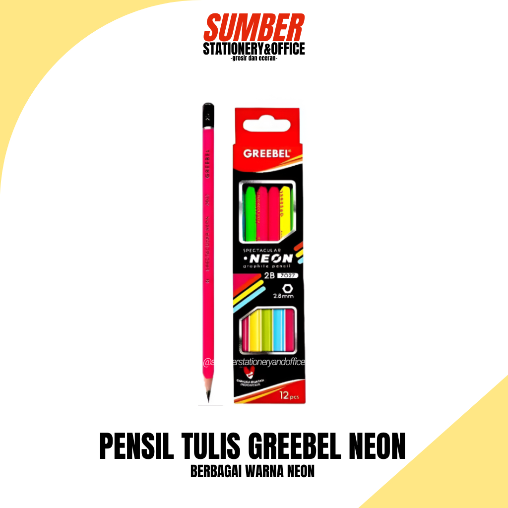 

Pensil Tulis Kayu Greebel 2B Neon [1 Lusin] (7027) - Graphite Pencil