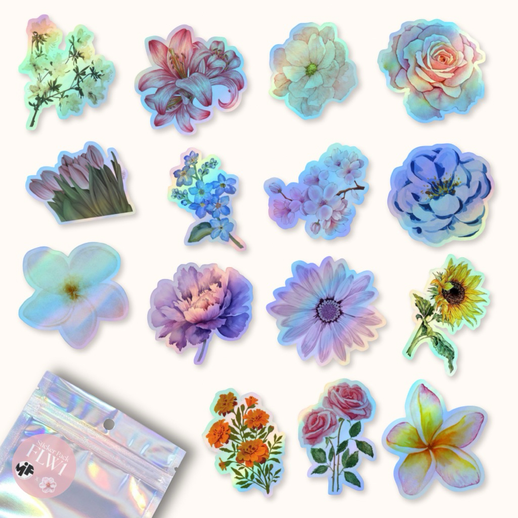 

[1 Pack] Sticker Hologram Flowers Premium Laminasi , Stiker Hologram Bunga Dlowers Aesthetic Isi Banyak Dekorasi Laptop Tumblr Gitar