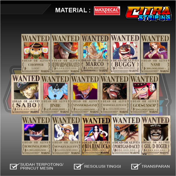 

STIKER Bounty Karakter One Piece Terbaru ISI 15 PCS MURAH PREMIUM