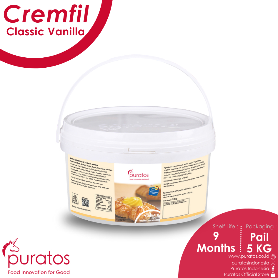 

Puratos Cremfil Classic Vanilla / Cream (Krim) Filling Siap Pakai Rasa Vanilla