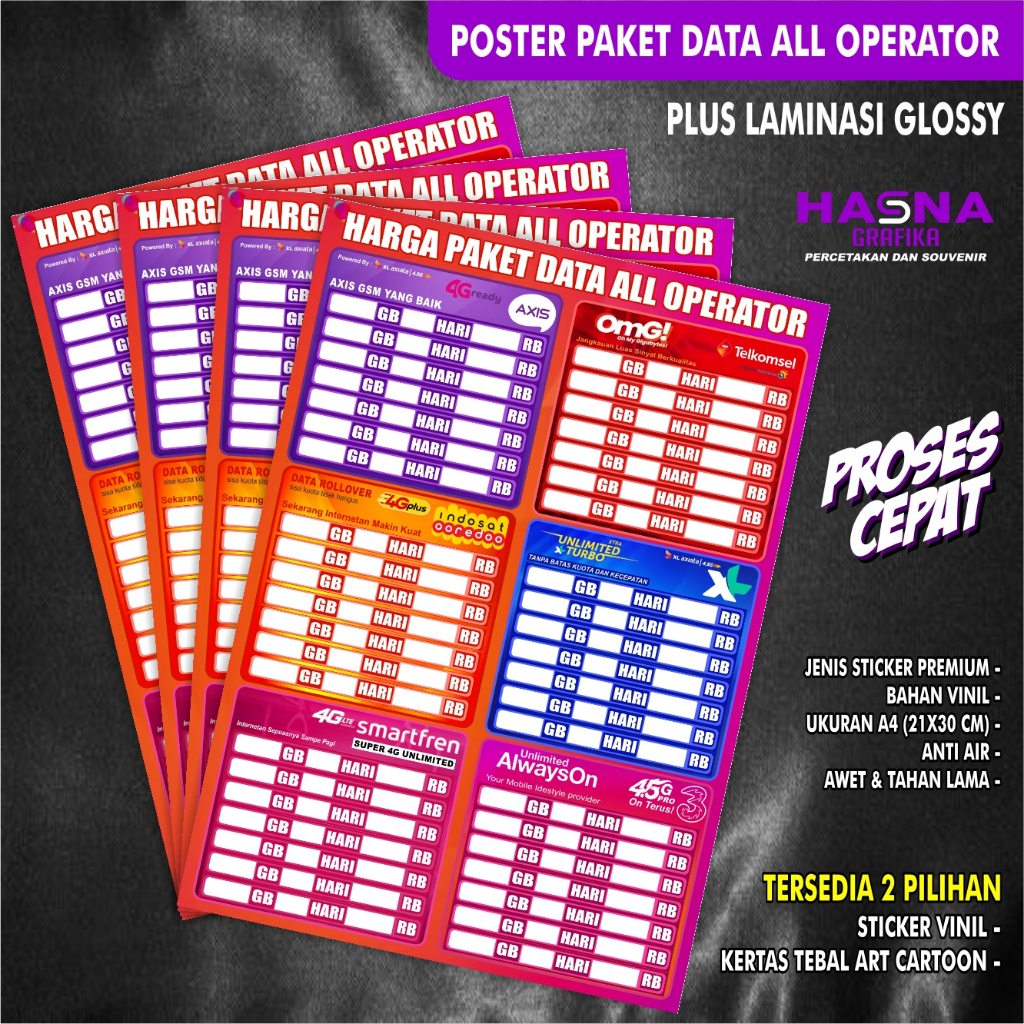 POSTER PAKET DATA ALL OPERATOR + LAMINASI GLOSSY