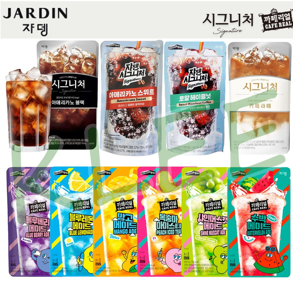

JARDIN SIGNATURE Korean Pouch Coffee 230ml - 쟈뎅 Jardin Korea Coffee Drink Pouch Americano - Jardin Royal Hazenult - Jardin Café Latte - Jardin Iced Peach Tea - Jardin Blue Lemon Ade - Jardin Shine Muscat Ade