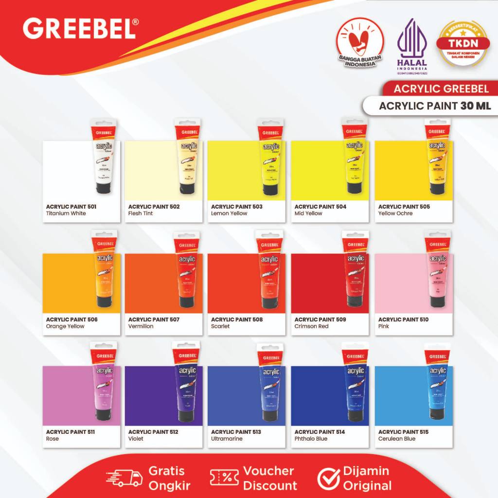 

GREEBEL Cat Lukis Akrilik / Cat Acrylic Colour Kanvas (CAT AKRILIK 30 ML / PCS) / Acrylic Paint Color / Cat Lukis Canvas / Cat Melukis