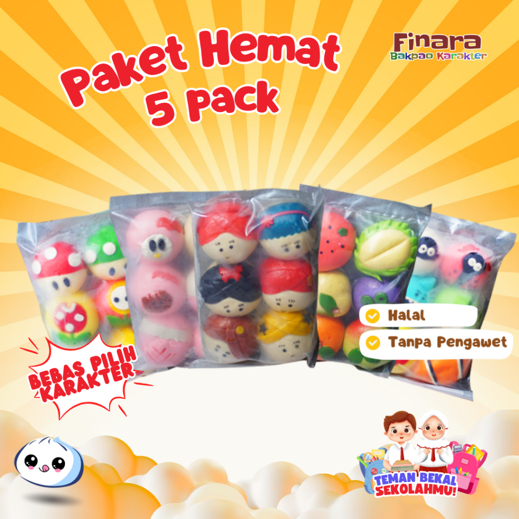 

Paket Hemat 5 Pack Bakpao Karakter Frozen Finara Cemilan Praktis Halal