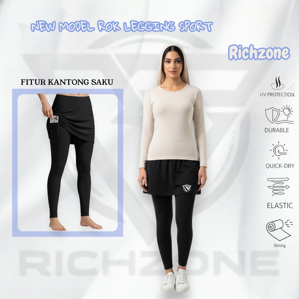 Richzone Rok Legging panjang wanita Sport olahraga Baselayer Rok shot short Stretch skirt size jumbo