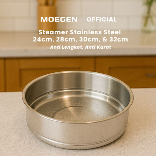 MOEGEN Steamer/Kukusan Stainless Steel [Hanya Steamer] Untuk Wok Pan 24cm, 28cm, 30cm, & 32cm