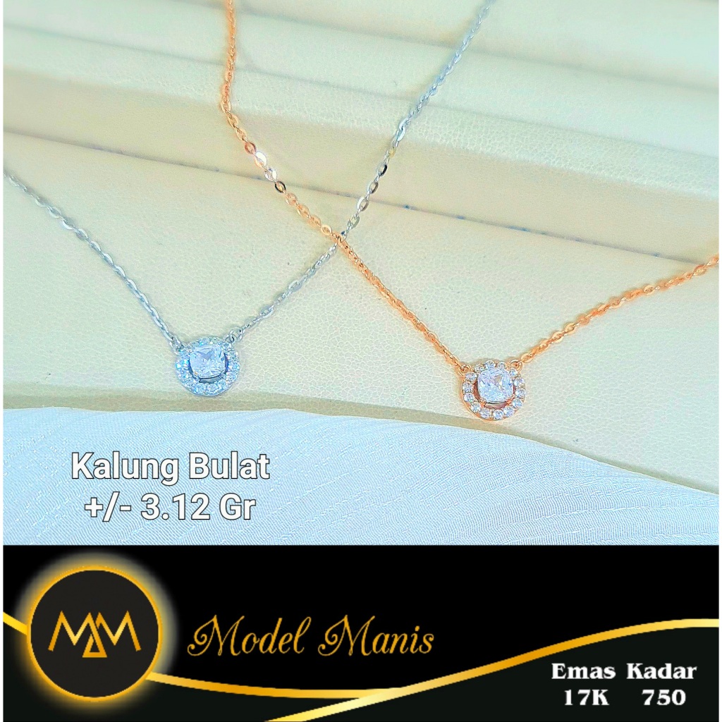 Model Manis Gold - Kalung Serut/Extention Chelsea Solitaire Kotak Putih Rosegold - Emas 17k  750