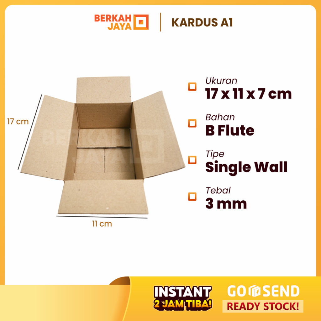 

[TANPA MIN ORDER] Kardus 17x11x7 cm/ Box / Karton / Packing / Packaging / Kotak / Dus RSC / A1 – 17 x 11 x 7 B-Flute