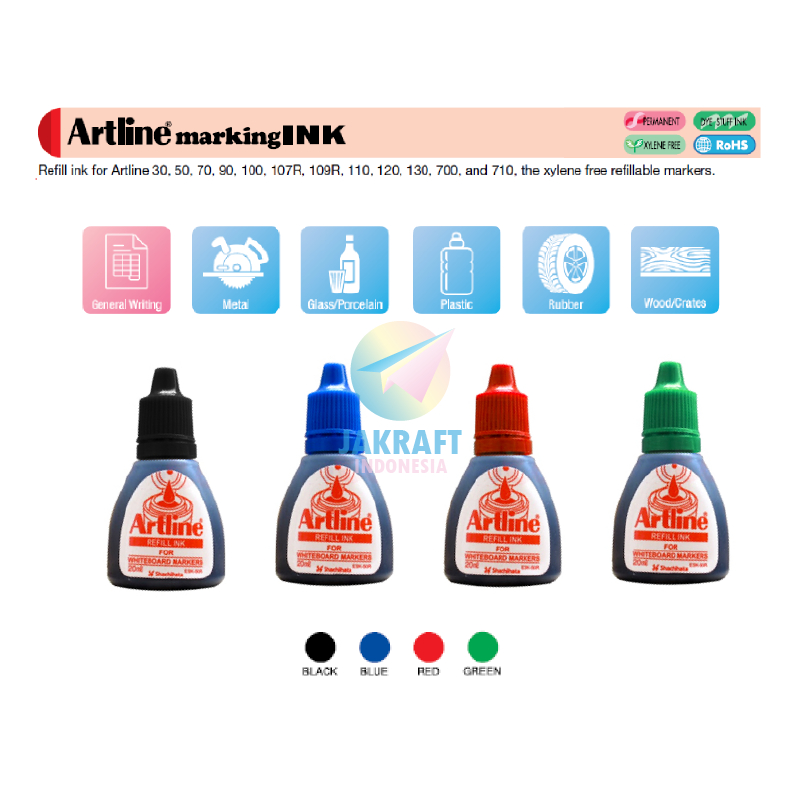 

(1 Pcs) Tinta Refill Spidol Permanen ARTLINE Marking Ink ESK-20R Hitam Black / Biru Blue / Merah Red / Hijau Green Isi Segala Jenis Merek Permanent Marker Tidak Bisa Dihapus