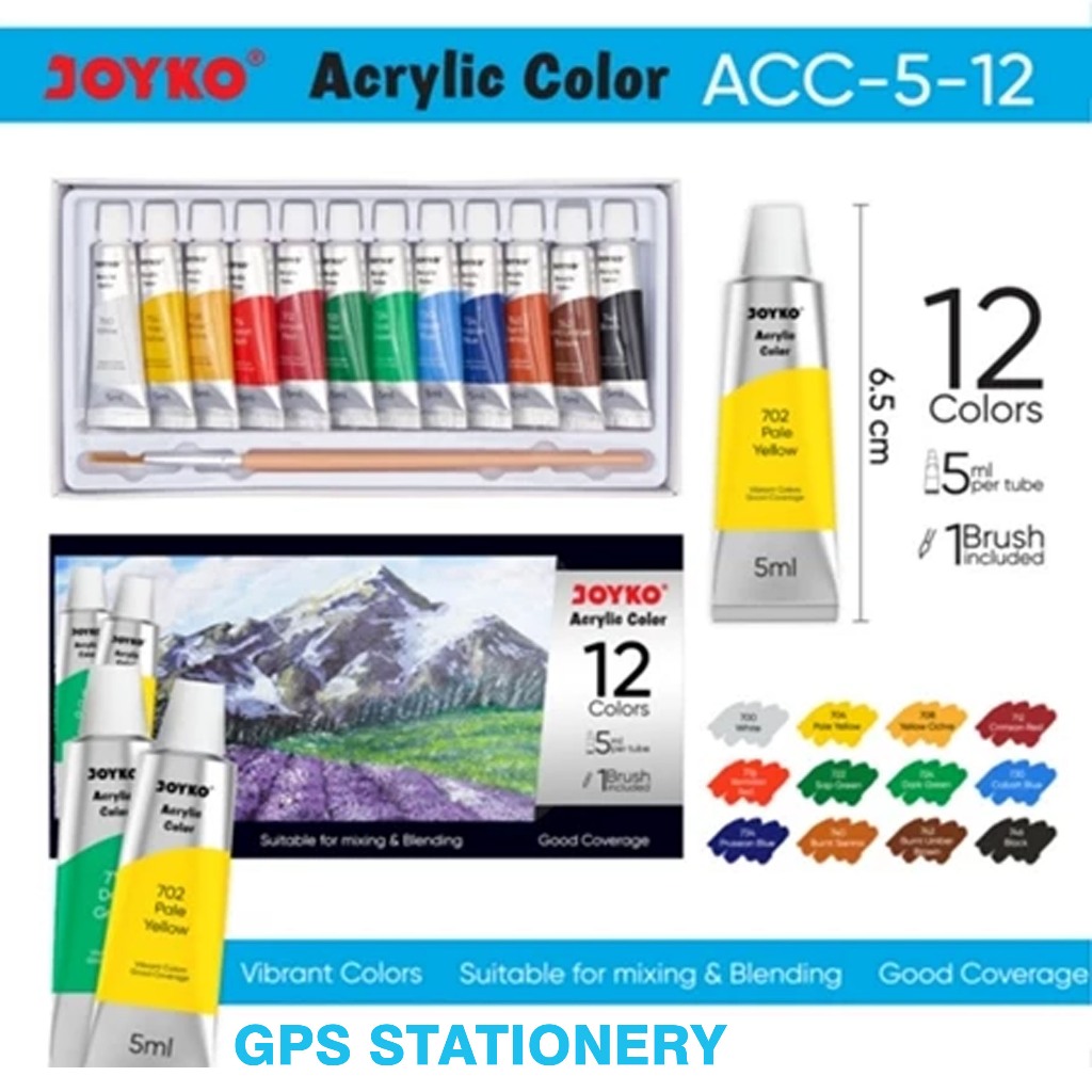 

Cat Akrilik acrylic Joyko 12 Warna ACC-5-12 Warna Cerah Tahan Air Lukisan Stationery