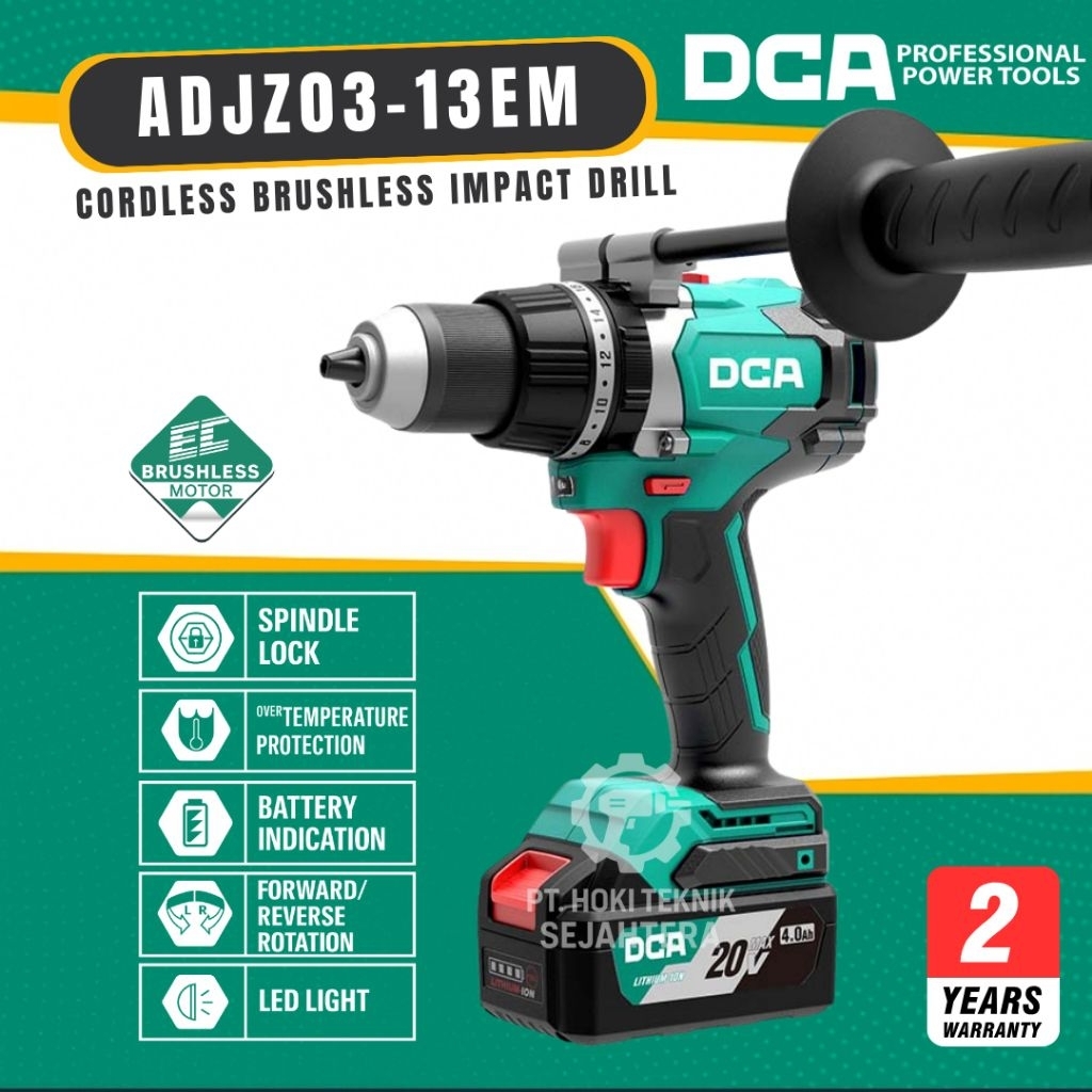 DCA CORDLESS BRUSHLESS DRIVER HAMMER DRILL ADJZ03-13EM Mesin Bor Baterai Dca 13mm 120Nm Cordless bru