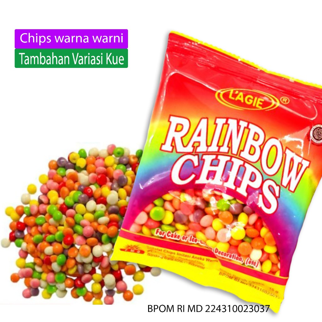 

Chips warna warni Toping TERLARIS toping hiasan Roti kue es krem toping jajanan paling banyak digunakan rasa manis legit bisa dimakan langsung sebagai jajanan camilan ~ chips Rainbow lagie 45gr