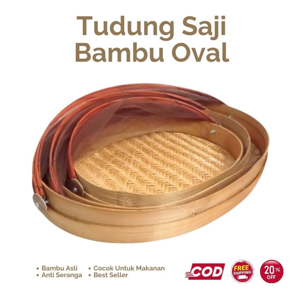 Anyaman Nusantara / Tudung saji bambu oval - 1 Sett Tudung Saji Bambu isi 3pcs - Anyaman bambu