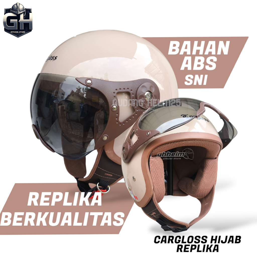 Helm Bogo Hijab Carglos Premium Wanita Dewasa Kaca Pilot SNI  Helmet Motorcycle