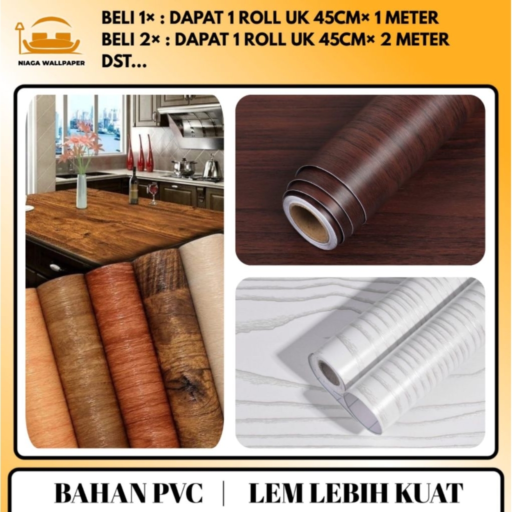 Sticker PVC Motif Kayu Interior Film Pelapis Furniture